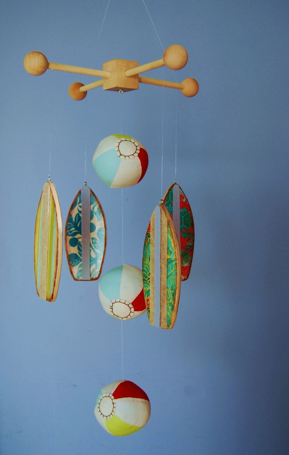 Baby Mobile Surfboards - Beach Time Mobile with Plush Beach Balls -Wood Mobiles for a Beach Themed Nursery