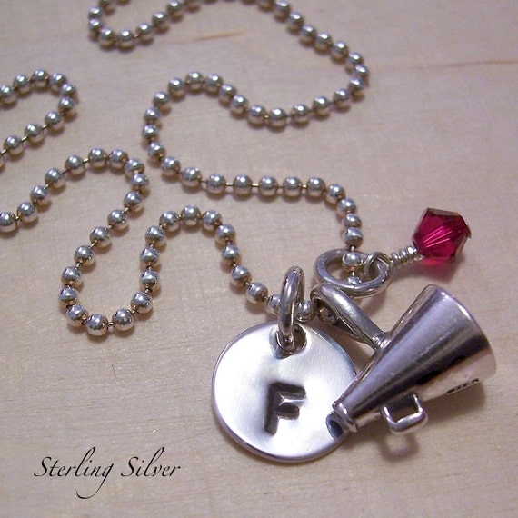 Personalized Necklace - Megaphone Cheerleader Necklace - Hand Stamped Necklace - Sterling Silver - Personalized Jewelry