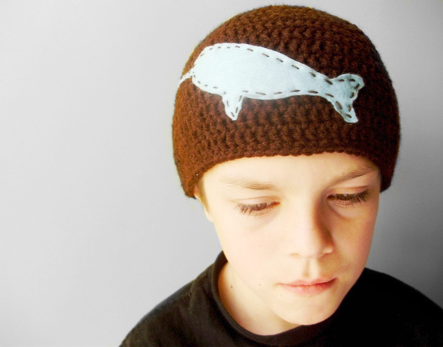 Crochet Hat - Dreamy Narwhal Hat in Brown with Dusk Blue Felt- Snug Science Nerd Crochet Hat for Baby / Toddler / Boy / Girl / Man / Woman