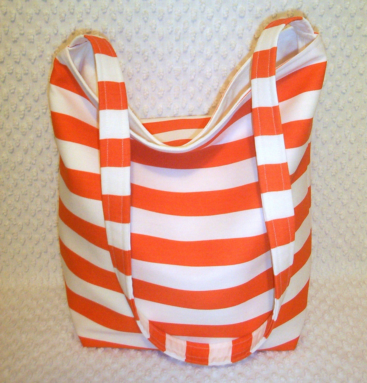 Weekender Bag Beach Bag Large Tote Bag Orange and White Stripes Tote Bag Farmer's Market Summer Tote