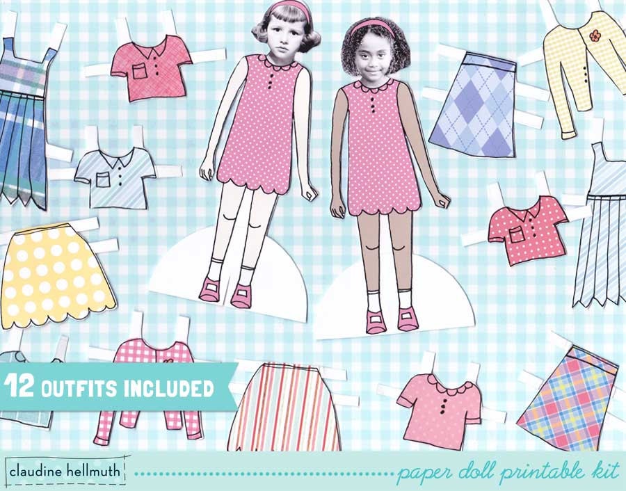 LITTLE GIRL paper doll set - easy for you to customize with your own photos - printable PDF instant download