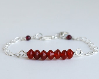 Red Carnelian Bracelet - Gemstone Bracelet - Recycled Sterling Silver Bracelet - Modern Delicate Bracelet - Handmade - perfect for layering
