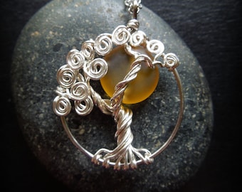 Golden Yellow Honey Moon in a Tree of Life Necklace-Sterling Silver