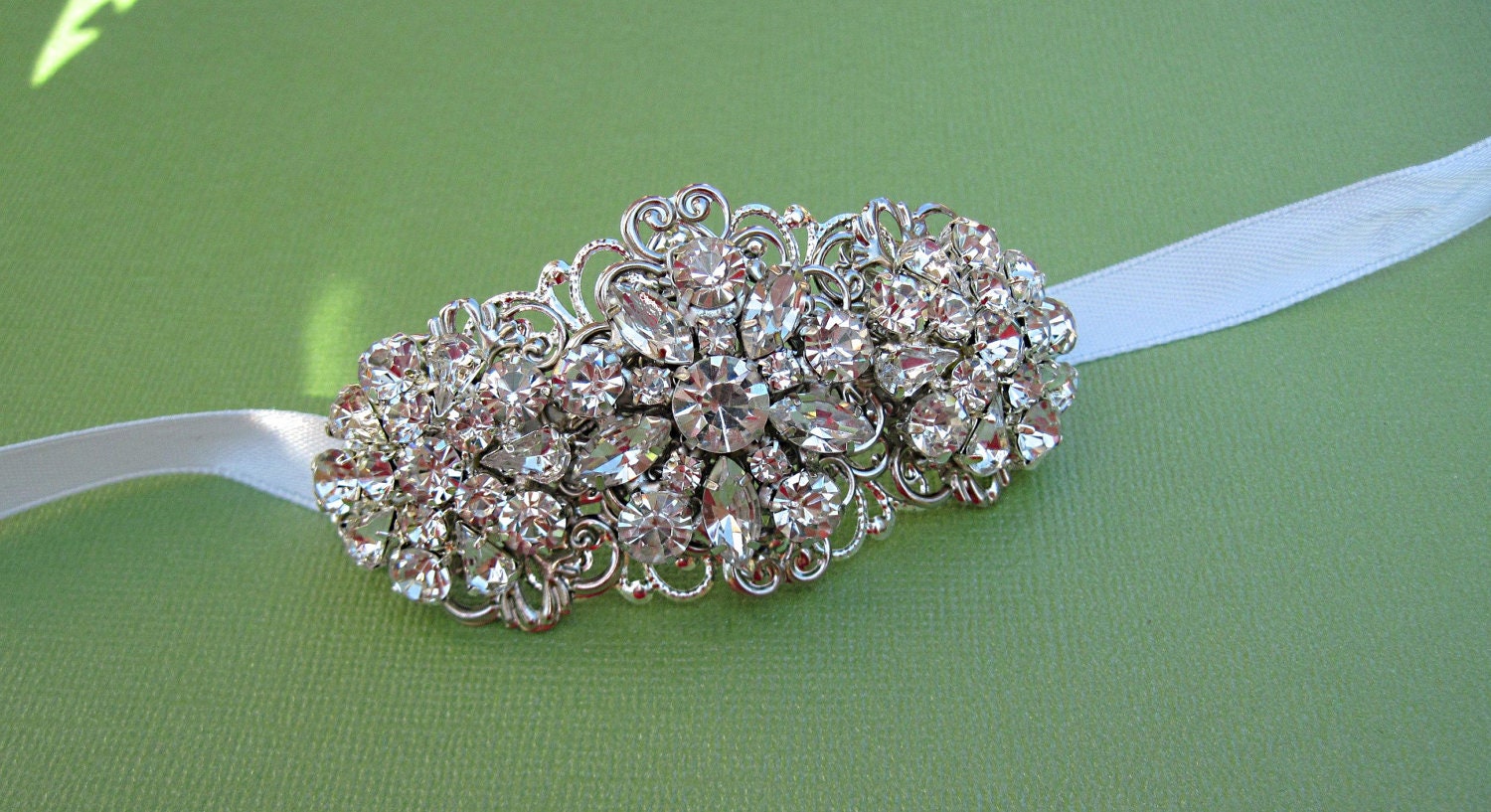 Bridal Headband, Hair Jewelry, Wedding hair Accessories, Ribbon Headband,  Rhinestone Vintage Head Piece,