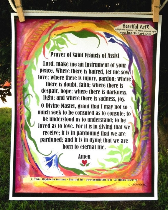 PRAYER ST FRANCIS Inspirational Print 11x14 Poster Words Quotations Heartful Art by Raphaella Vaisseau