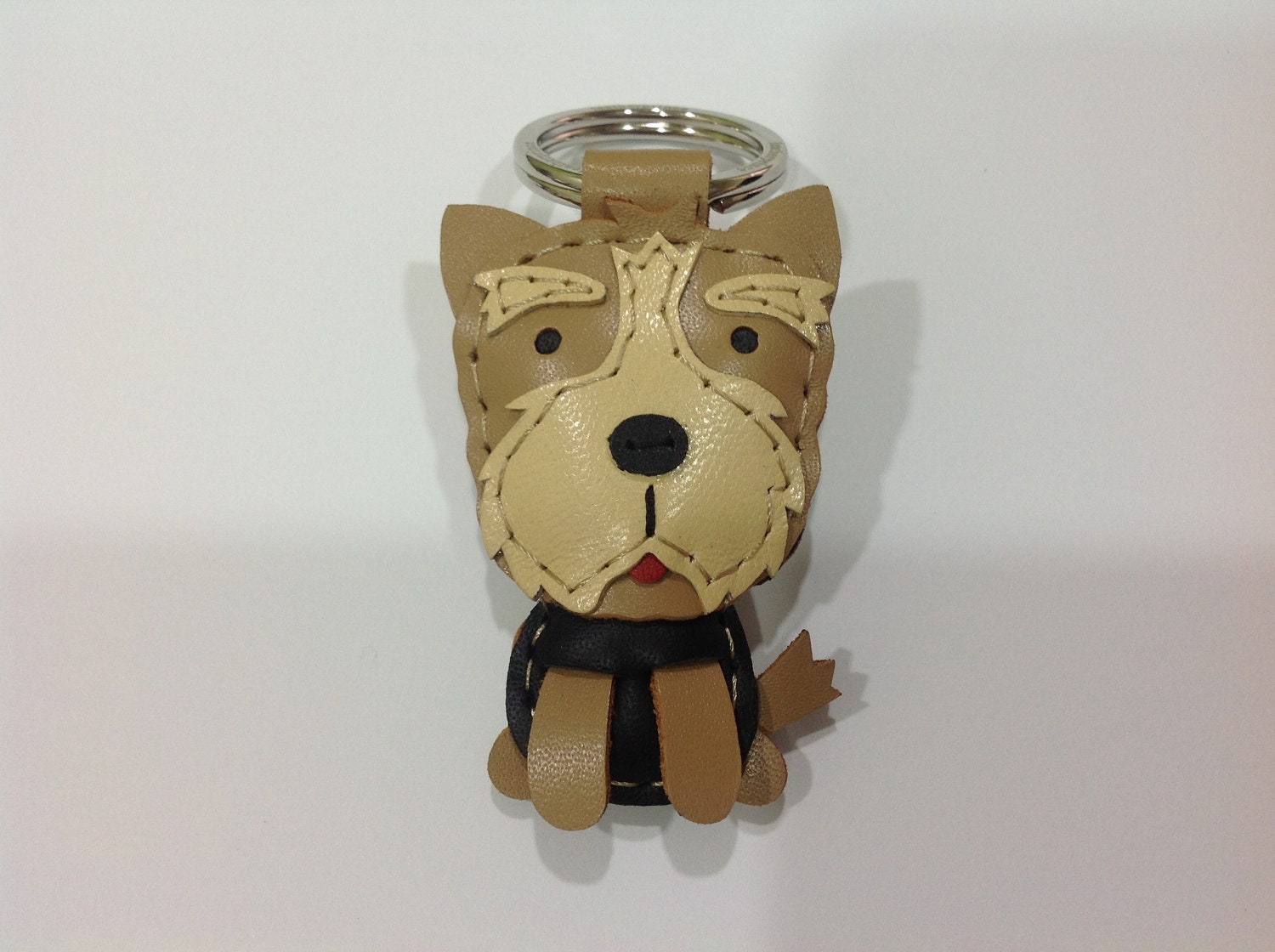 Molly the York Shire leather keychain ( Light Brown )