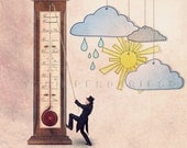 Still life photography, fine art photography, thermometer, Cloud,  Children decor, Fun art print, 8x8 (20x20cm)