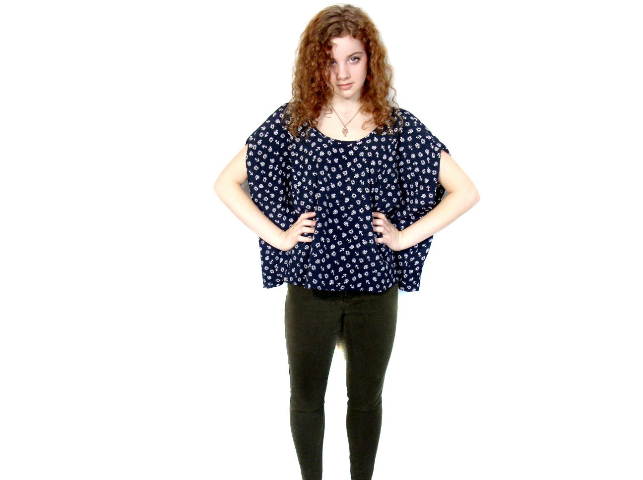 Nautical blouse blue and white shirt One Size