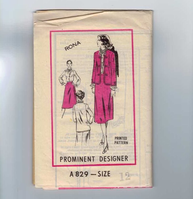 1980s Vintage Sewing Pattern Mail Order A829 Prominent Designer Rona Suit Skirt Blouse Romantic Frilly  Size 12 Bust 34 UNCUT 80s