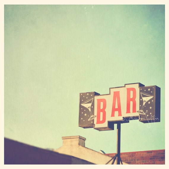bar photography, LA nightlife, cocktails, bar sign, Los Angeles, retro, mid-century, martini glass blue green red, restaurant, loft decor