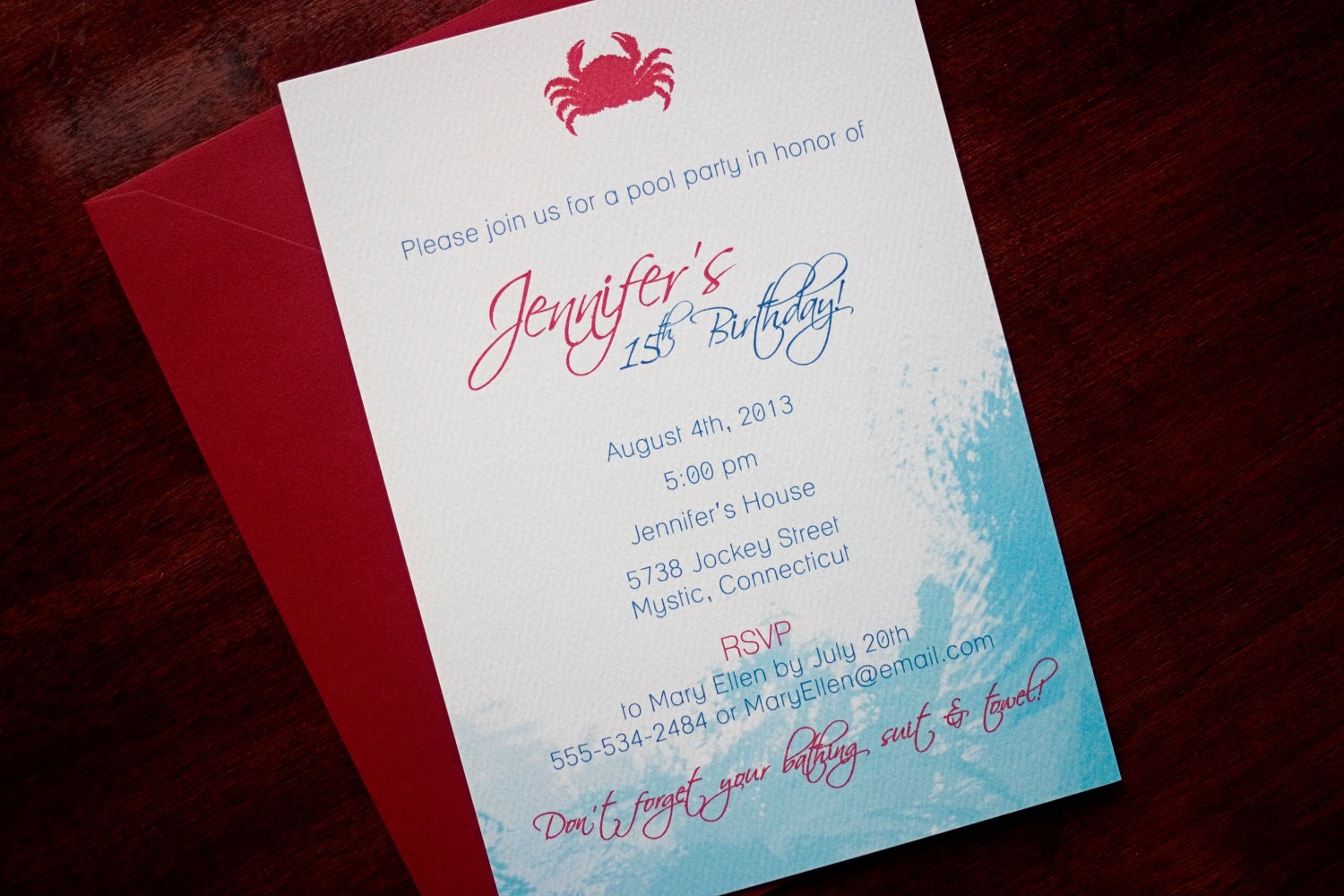 Crabby Watercolor - Beach or Pool Party Invitation