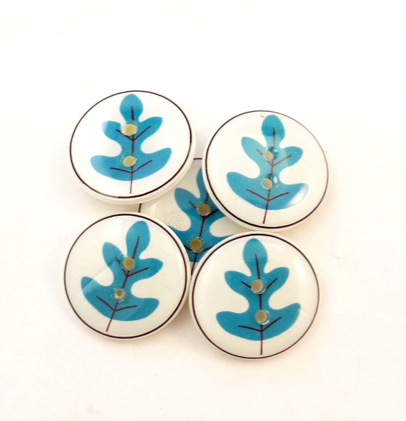 6 Turquoise Oak Leaf Buttons.  Handmade buttons for Sewing, Knitting and Crochet. 3/4" or 20 mm.