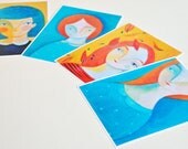 SET illustration prints yellow blue orange girls portraits