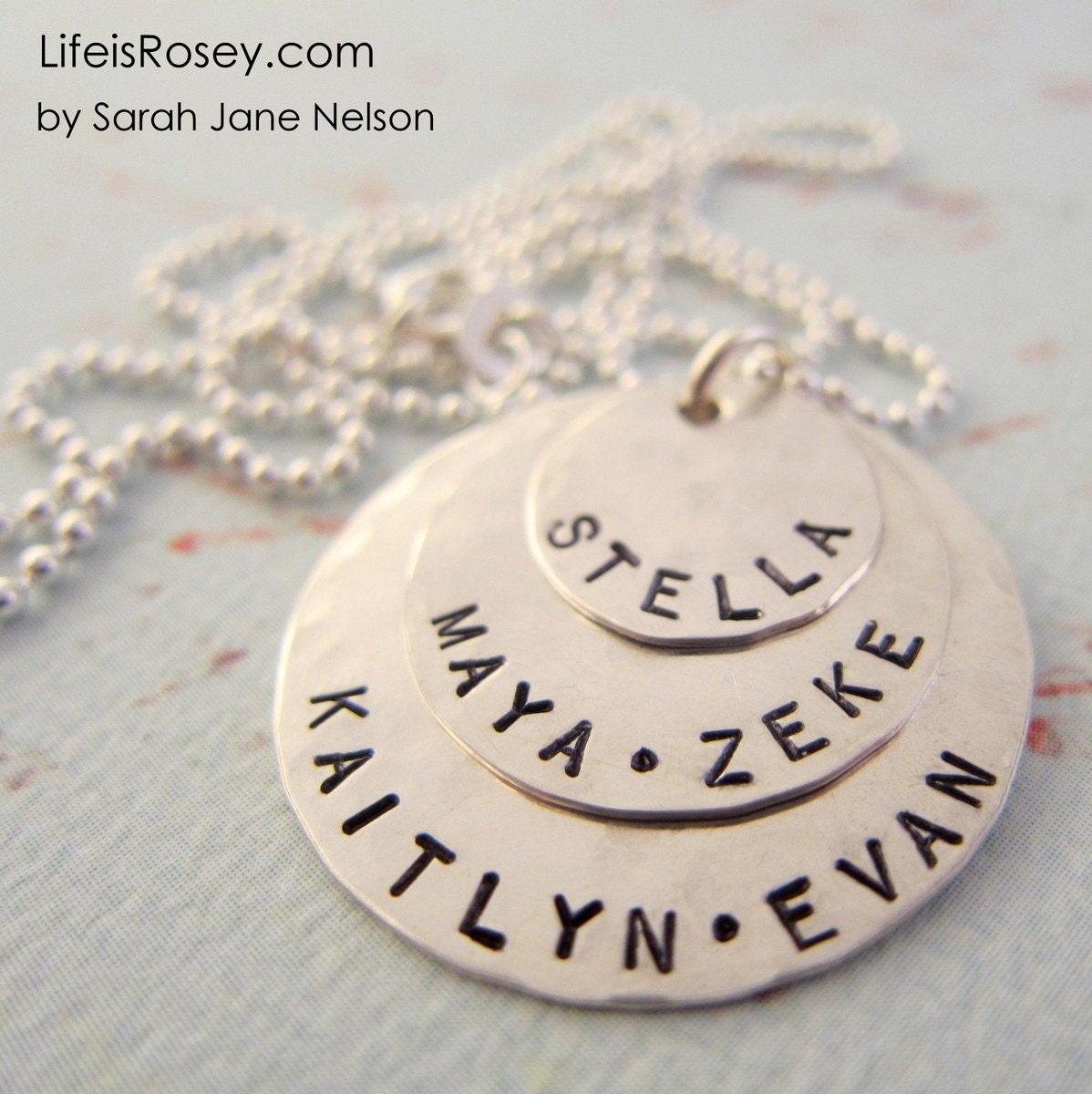 Hand Stamped Necklace - THREE Sterling Silver Layers  - Name Necklace - 3 Layers - Personalized Charm Necklace - Great Gift for Mom