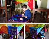 silk fort kit - creative open ended epic play - two hand-dyed play silk canopies, bag, clothespins - awesome