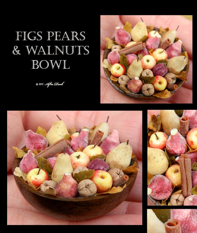 SALE - Luxury Fig & Pear Fruit Bowl - Artisan fully Handmade Miniature in 12th scale. From After Dark miniatures.