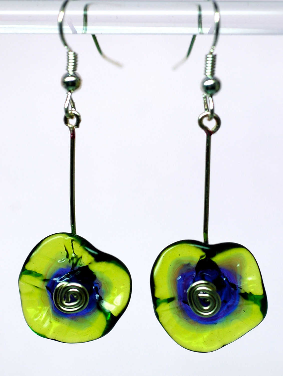 sale jewelry specials silver jewelry gifts under twenty drop earrings handblown glass flowers emerald and purple