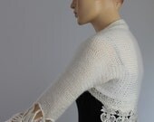 Hand Knitted  Crocheted Ivory  Wedding Shrug  Bolero 3/4 sleeved / Fall  Fashion /