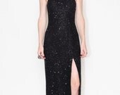 Black sequins maxi dress with high side slit