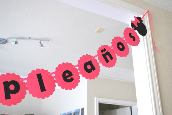 Feliz Cumpleaños Banner in Hot pink and black A459 Il_570xn