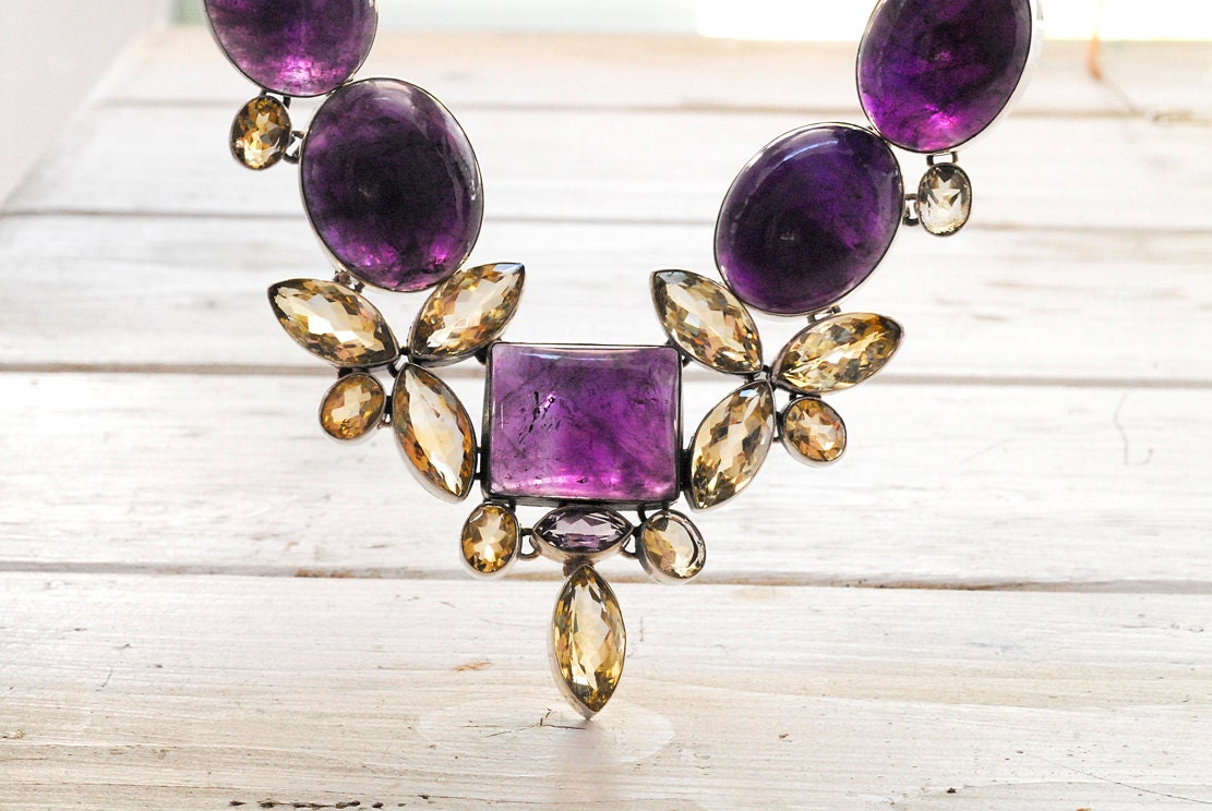 Necklace - Amethyst and Citrine Statement Necklace