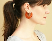 Burnt Orange Ruffle Hoop Earrings in Sterling Silver