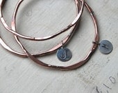 Monogramed Hammered Copper and Sterling Bracelet Trio - Monogram Letter Charm - Sterling Silver Charms