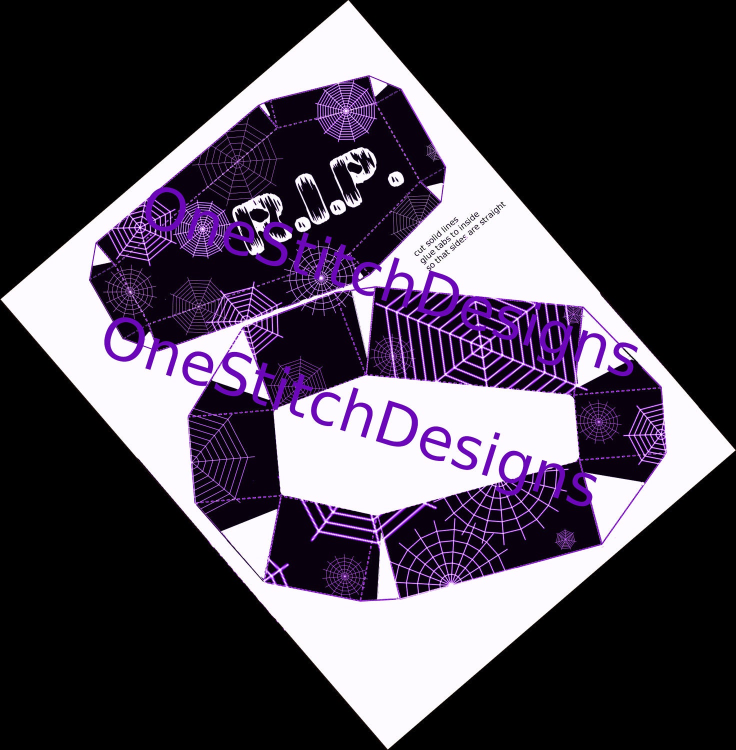 Printable Halloween Favor Coffin Gift Box Spiderwebs RIP Goth Decoration Black and Purple Instant Download