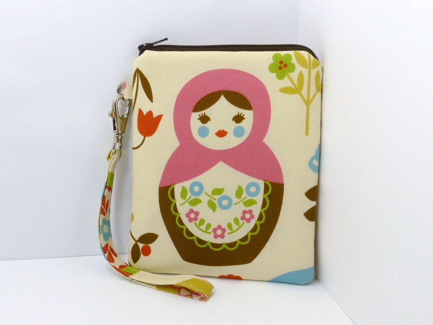 Matryoshka Doll Wristlet Purse iPhone Clutch iPod Case Cell Phone Pouch Padded