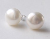 large pearl earrings12mm - 13mm big ivory white freshwater pearl sterling silver stud post earrings 15% OFF