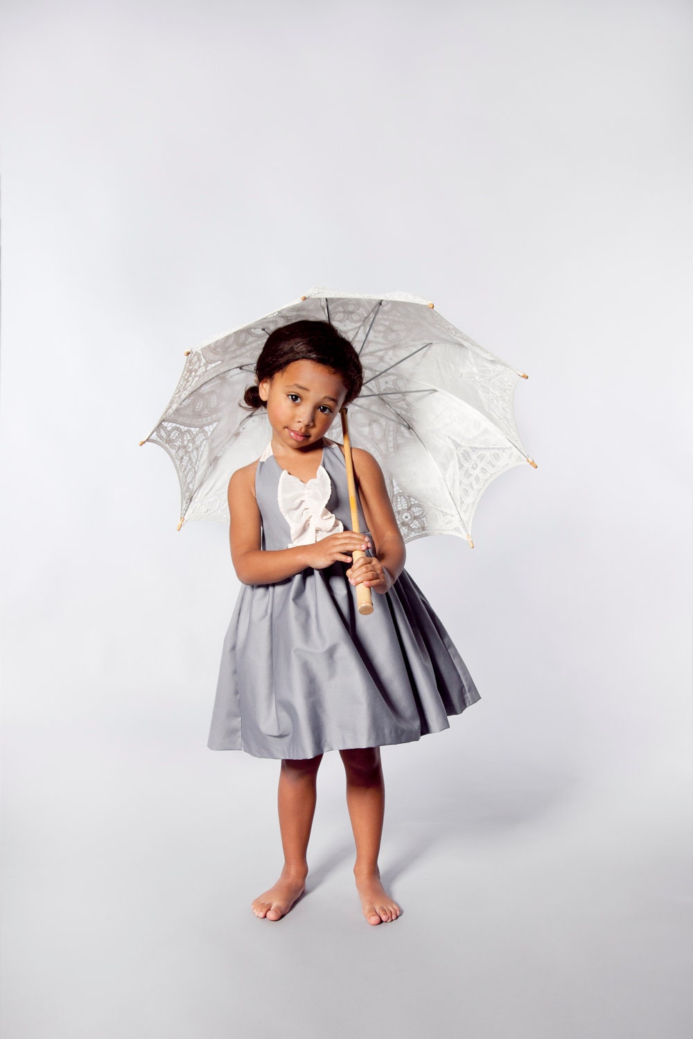 Grey Flower Girl Dress With Blush Chiffon 1-6T