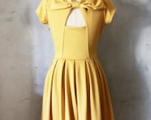 HOLLY GOLIGHTLY in Mustard - yellow dress with pockets // pleated skirt // back cut out & bow // bridesmaid // vintage inspired