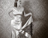 Jasmine - 1950s Style Alternative Wedding Dress, Pin-Up Retro Handmade Gold Evening Gown with Leopard Print