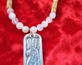 Egyptian Birthing Goddess Taweret Rosary with rainbow fluorite, moonstone and bamboo