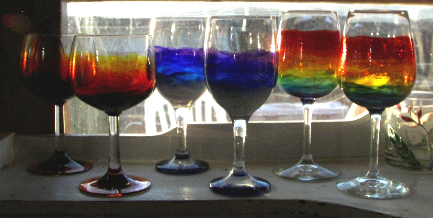 Rainbow wine glasses // ready to ship // Set of two / wedding / gift / union commitment ceremony / party