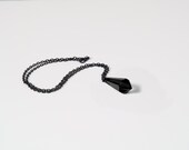 Black Crystal Pendant Necklace w/ Black Color Chain Dagger Cut
