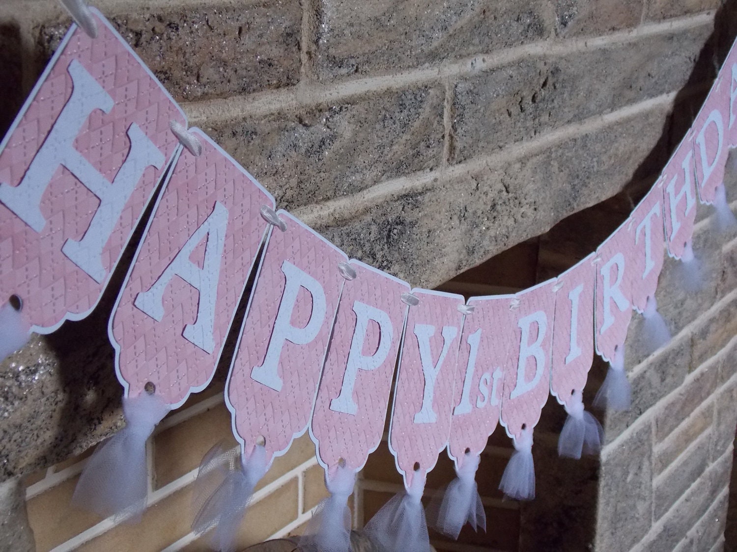 Happy 1st Birthday Party Banner Pink and White