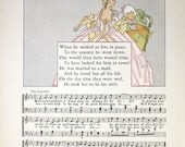 Vintage Illustration Children's Art / French Folk Art / Nursery Art / Nursery Decor / Knight and Beautiful Ball Gown Princess