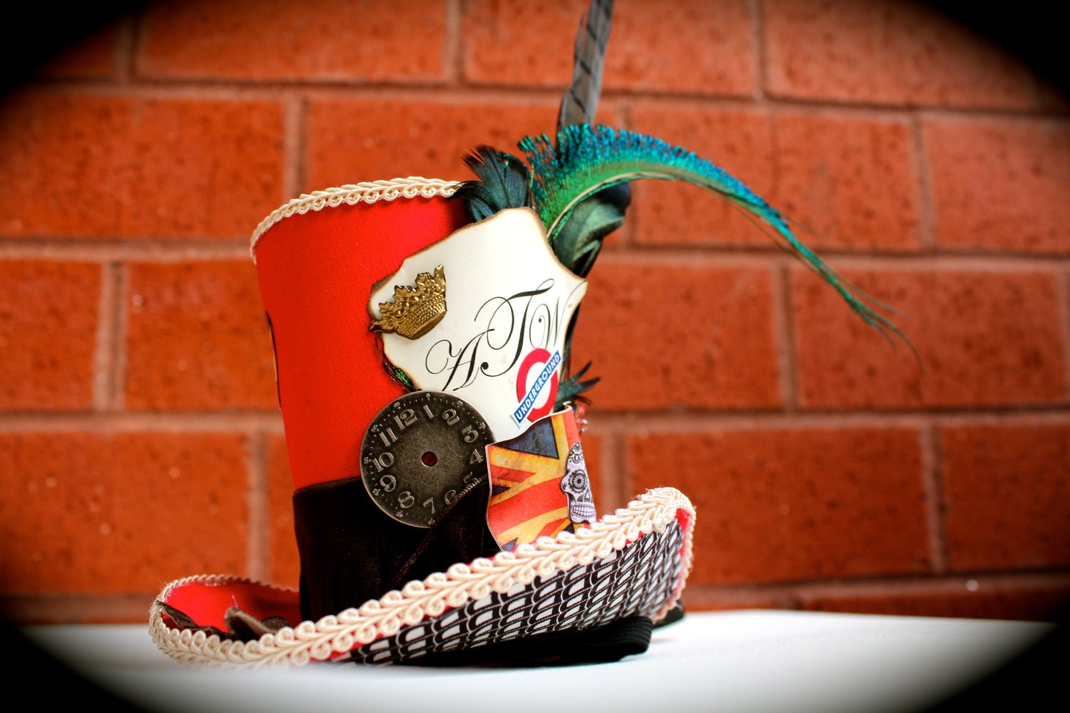 Mad Hatter Red and Black British Top Hat with Monogram - Holiday Party Hat - Custom Top Hat - Birthday Hat