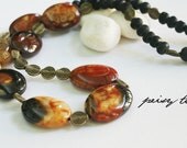 Solaris. Unique Agate Tribal Statement Long Necklace with Carved Black Bone Beads