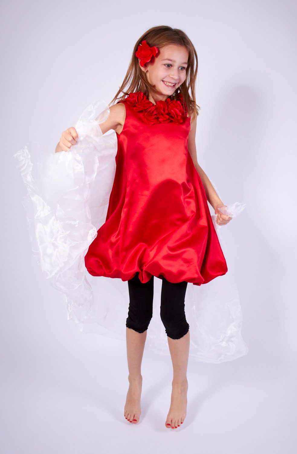 Girls Party Dress red Bubble Dress flower petals size 8T-10T-12T