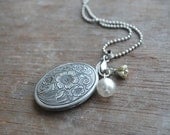 Edelweiss 2 "" Antique silver locket - picturing