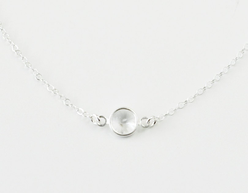Solo - small round crystal sterling silver necklace - simple jewelry - edor  gift for her