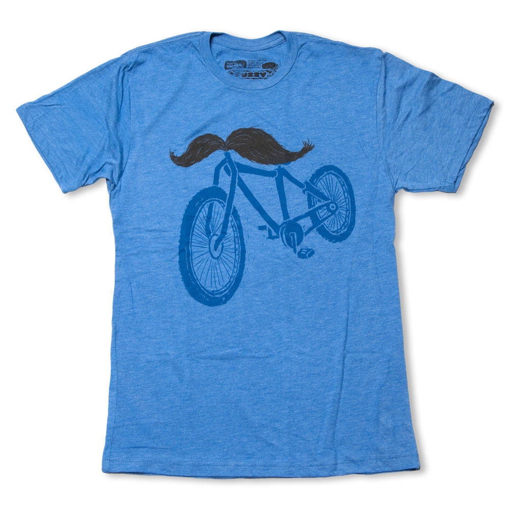 Mens Bicycle TShirt, Bike, Mustache, Handlebar, Heather Blue, American Apparel, Available S M L XL XXL