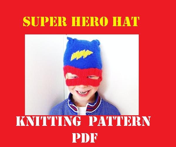 Super Hero Hat - PDF knitting pattern - adult / kid sizes