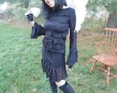Skirt - Steampunk - Burning Man -  Dark Gothic Clothing - Short Belly Dance Skirt - Patchwork - Sexy Black Mini Skirt - Size X- Small