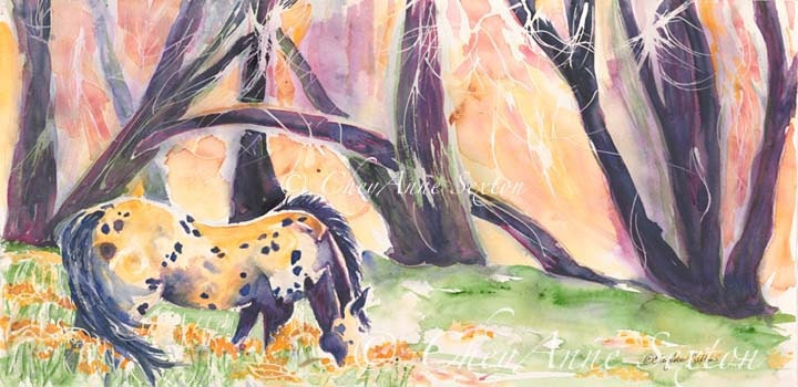 Horse Appaloosa Equine Art - Costilla New Mexico Pony -  watercolour panoramic giclee 11x22