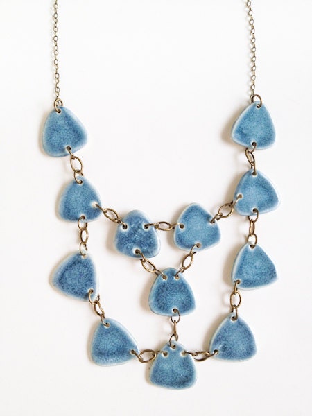 Handmade porcelain jewelry Statement necklace bib in beautiful light blue