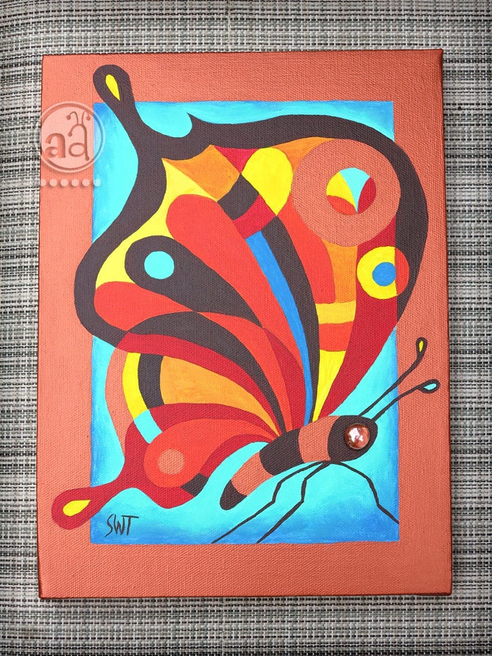 AUTUMN BUTTERFLY - original painting on canvas, eclectic mixed media art