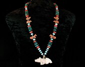Turquoise Necklace - Native American Jewelry - Zuni Wolf, Coral, Peruvian Opal - Fetish Necklace - Indian Jewelry - Shaman - Ethnic Beadwork